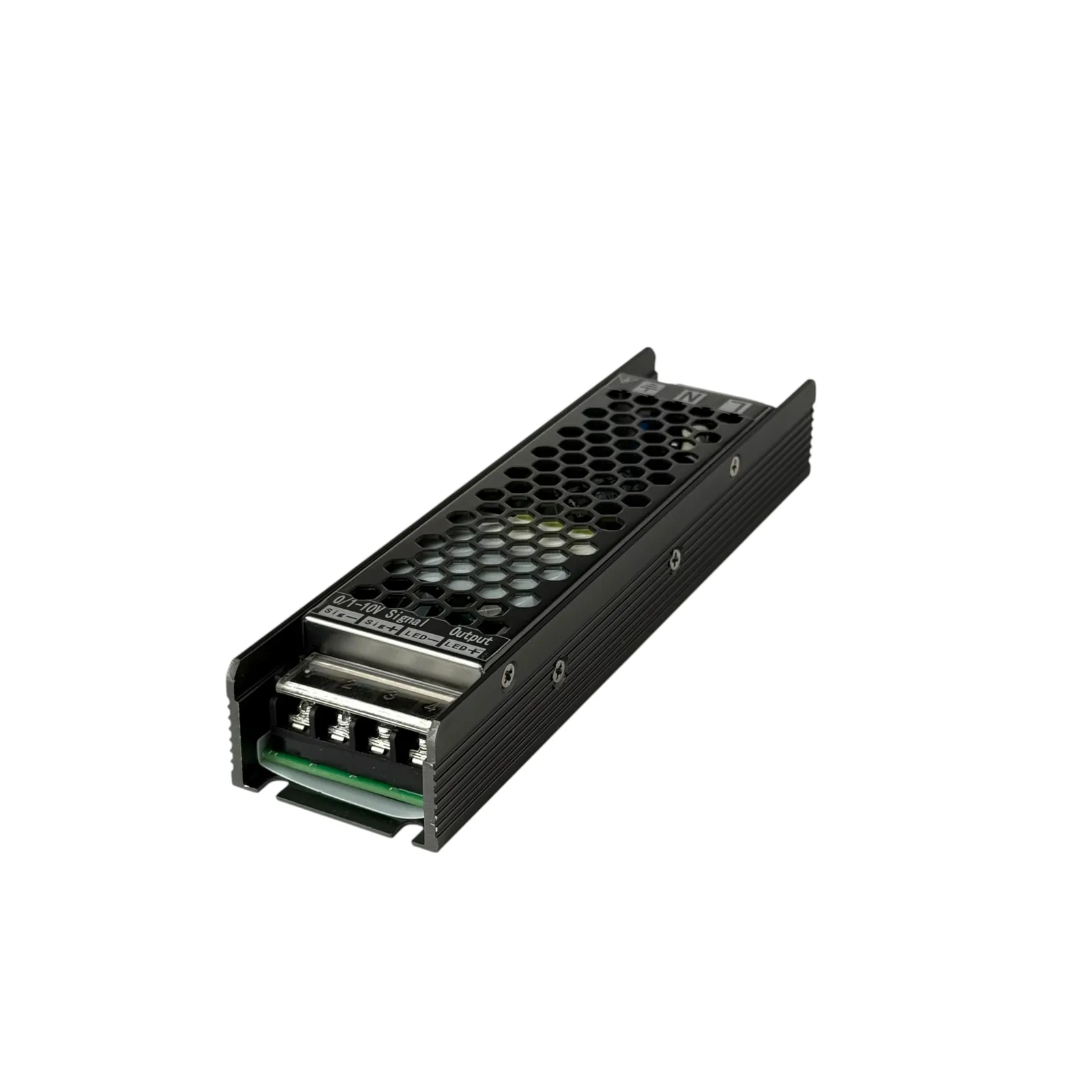Četiri izlazne stezaljke SIG−, SIG+, LED− i LED+ sa natpisom 0/1-10V Signal na dimabilnom napajanju od 12 V