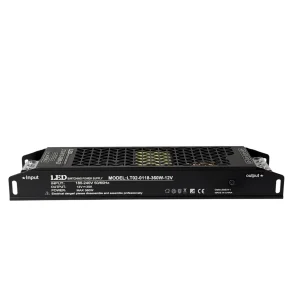 LED napajanje 12V 360W LT02-0118 sa strane: nalepnica sa izlazom 12V 30A i MAX 360W, ušice sa prorezima na oba kraja