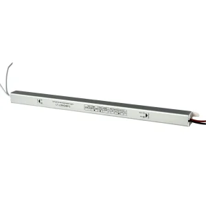 LED napajanje 12V 48W LT-LONG4812, dugo srebrnosivo telo sa nalepnicom na kojoj su tačke kod AC 180–240 V, DC 12 V i 4 A, crvena i crna žica na izlazu
