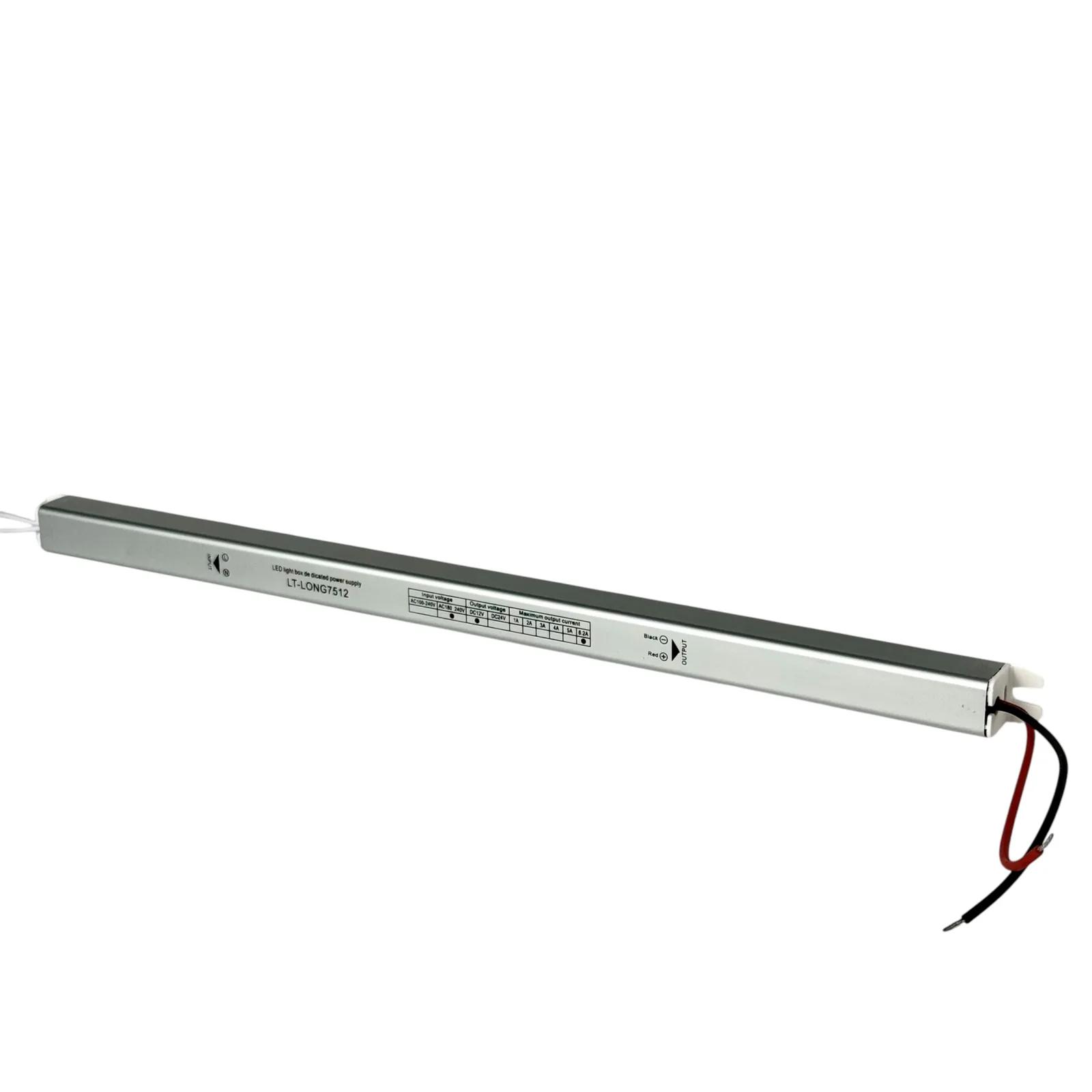 LED napajanje 12V 75W LT-LONG7512, dugačko usko telo sa nalepnicom i tabelom struja do 6,2 A
