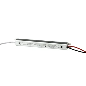LED napajanje 24V 24W LT-LONG2424 ukoso, nalepnica sa obeleženim AC 180–240 V, DC 24 V i 1 A, bele ulazne i crvena i crna izlazna žica