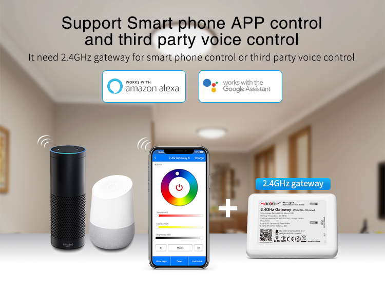 Aplikacija na telefonu, zvučnici Amazon Echo i Google Home i gateway WL-Box1 koji je potreban za upravljanje telefonom