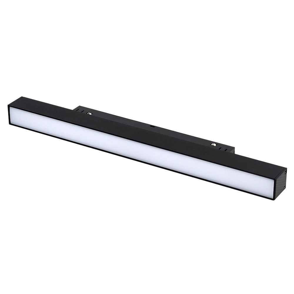 MiBoxer linearna svetiljka MF5-12A sa upaljenim mlečnim difuzorom u crnom kućištu od 303 mm; isti snimak stoji i uz CCT model MiBoxer linearna svetiljka 12W (MF2-12A)