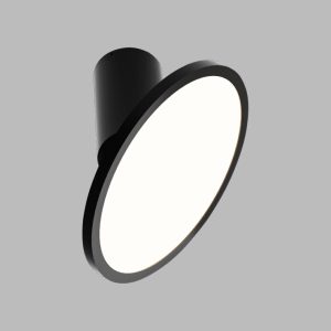 Crna LED plafonjera 15W LTW0011, crno valjkasto telo i nagnut svetleći disk sa crnim obodom
