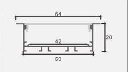 Alu profil 5020A sivi za LED traku, PC difuzor, 64x20mm, 2m - Слика 2
