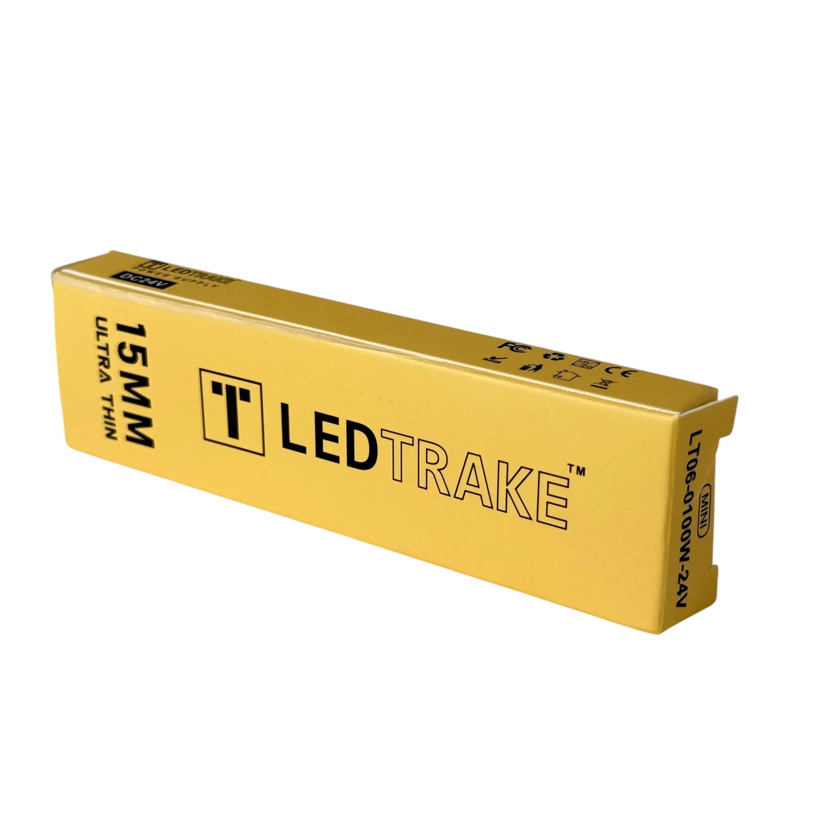 Žuta kutija za LT06-0100W-24V sa natpisima LEDTRAKE, 15MM ULTRA THIN i MINI