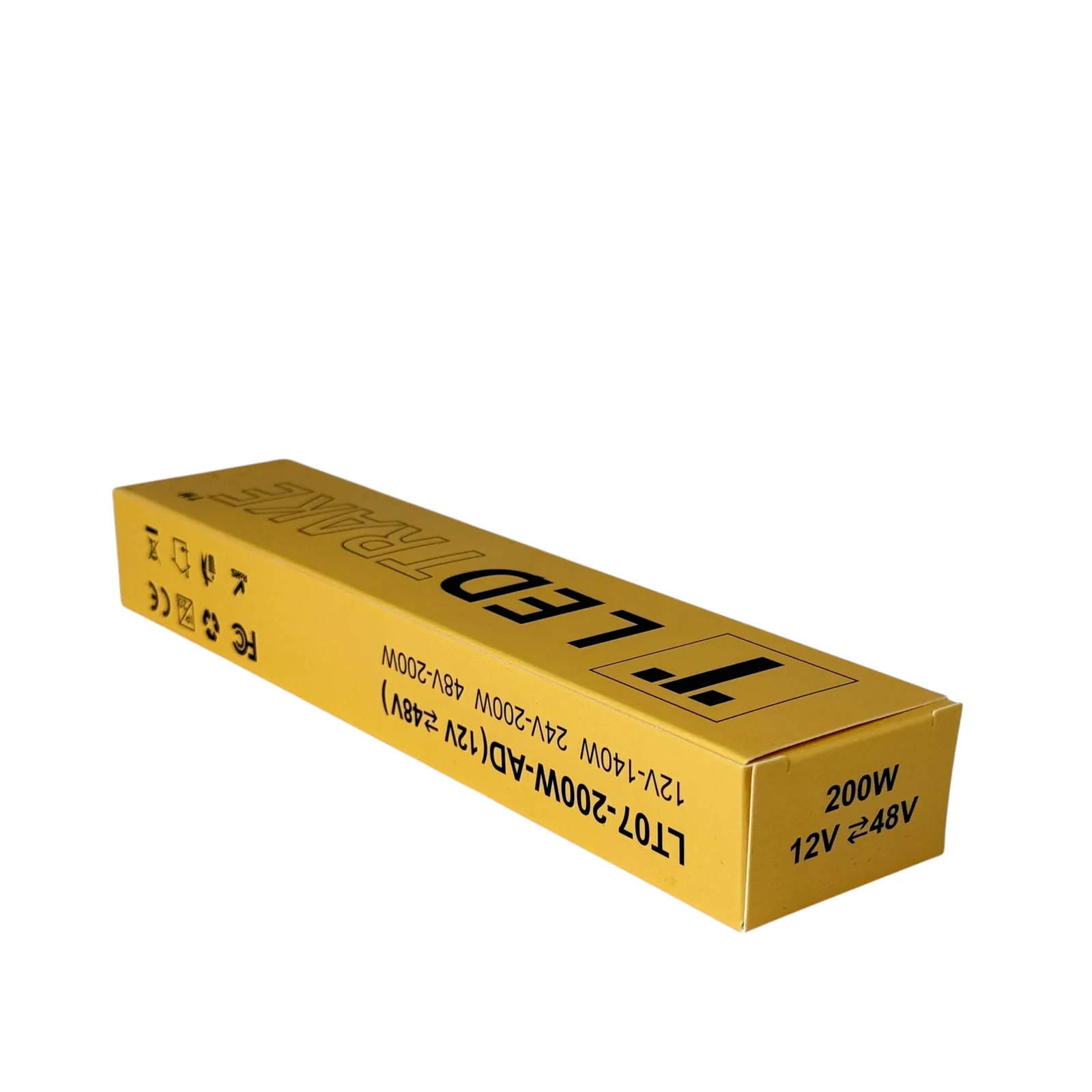 Žuta kutija modela LT07-200W-AD sa oznakom 200W 12V⇄48V na kraju