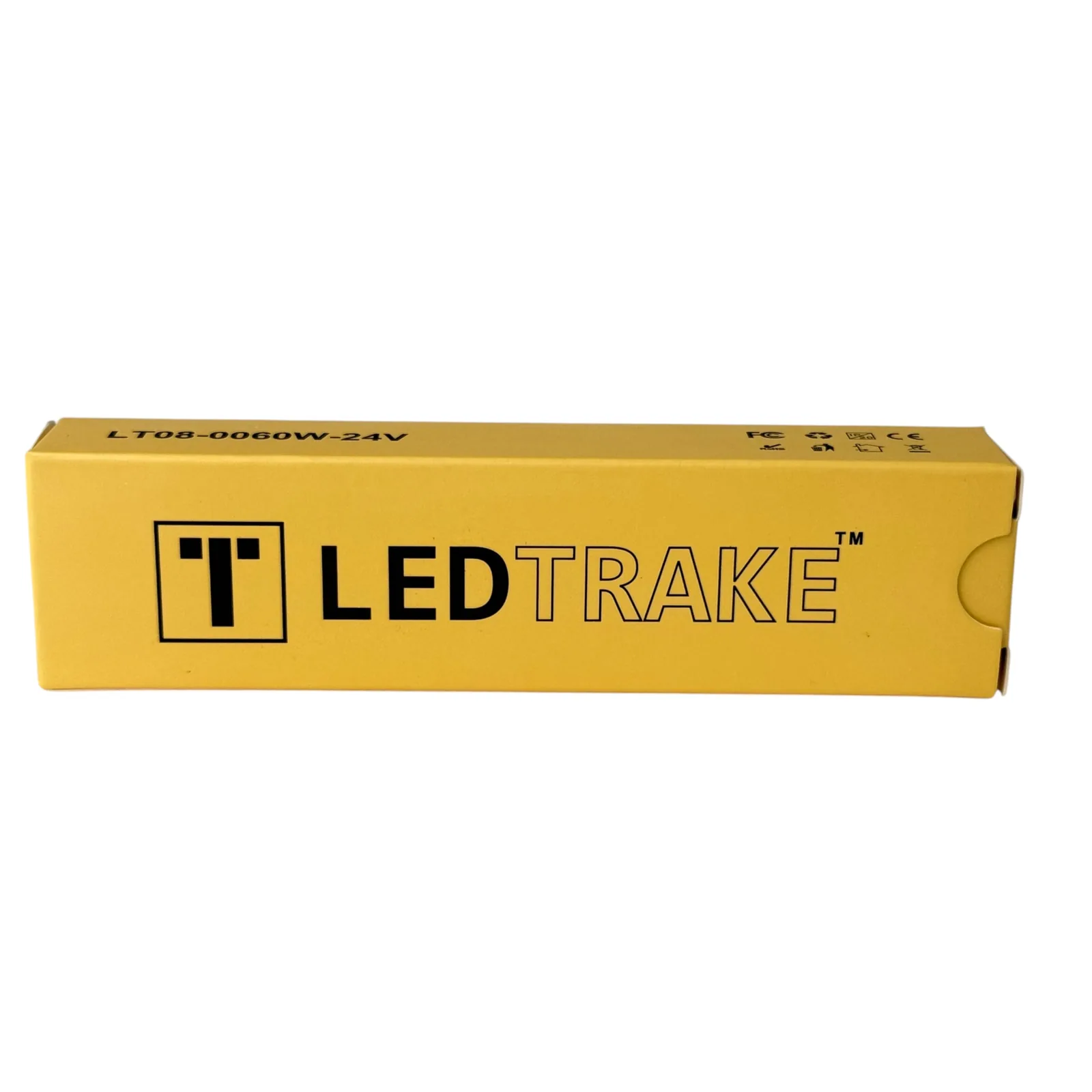 Žuta kartonska kutija LEDTRAKE sa oznakom modela LT08-0060W-24V u gornjem uglu