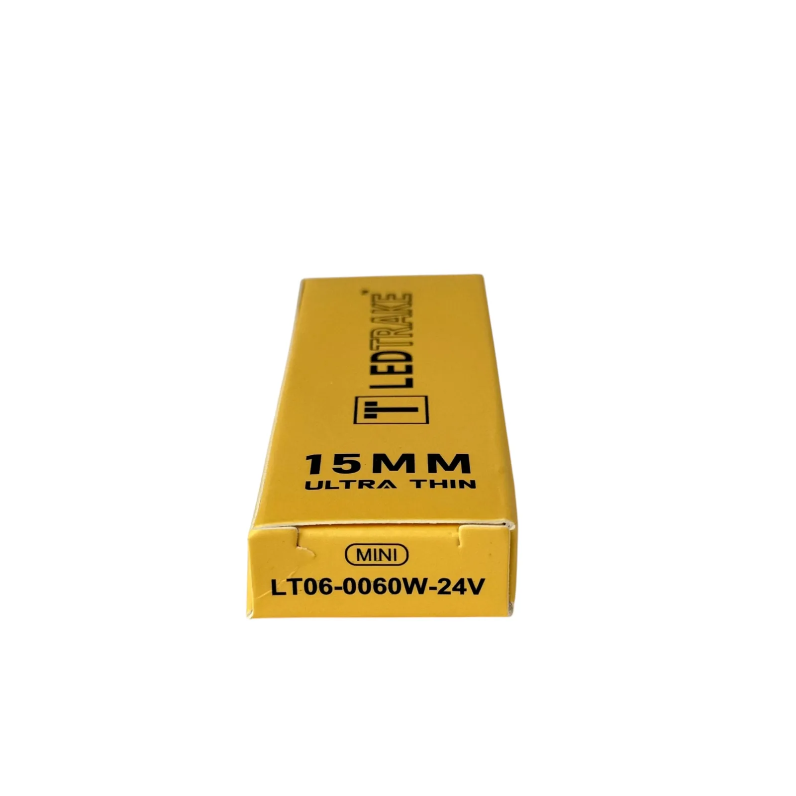 Čeona strana žute kutije sa oznakama LT06-0060W-24V, MINI i 15MM ULTRA THIN